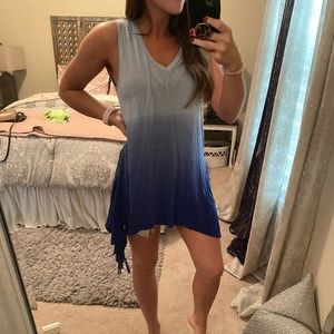 SMALL blue tie-dye fringed tank top